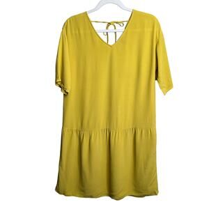 Eileen Fisher  Yellow Yarow Tencel Viscose Crepe Drop Waist Dress XXS $268